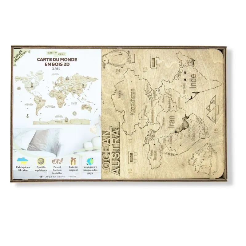 Clear 2D WOODEN WORLD MAP M