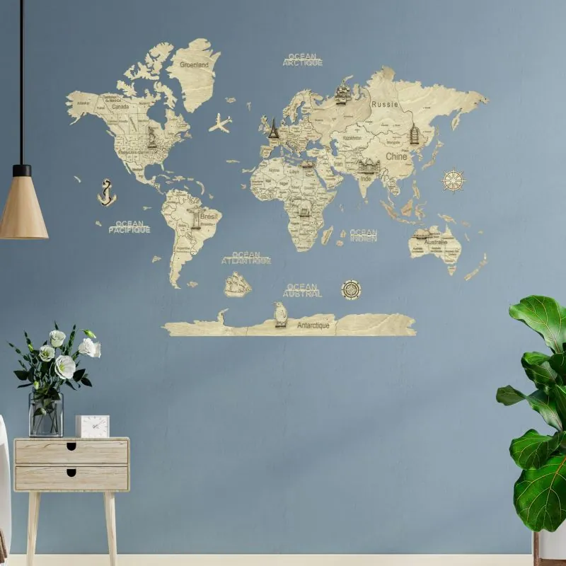 Clear 2D WOODEN WORLD MAP M