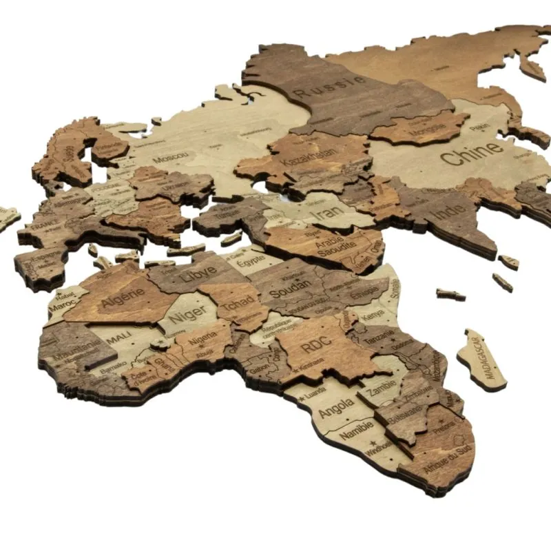 Dark 3D WOODEN WORLD MAP L