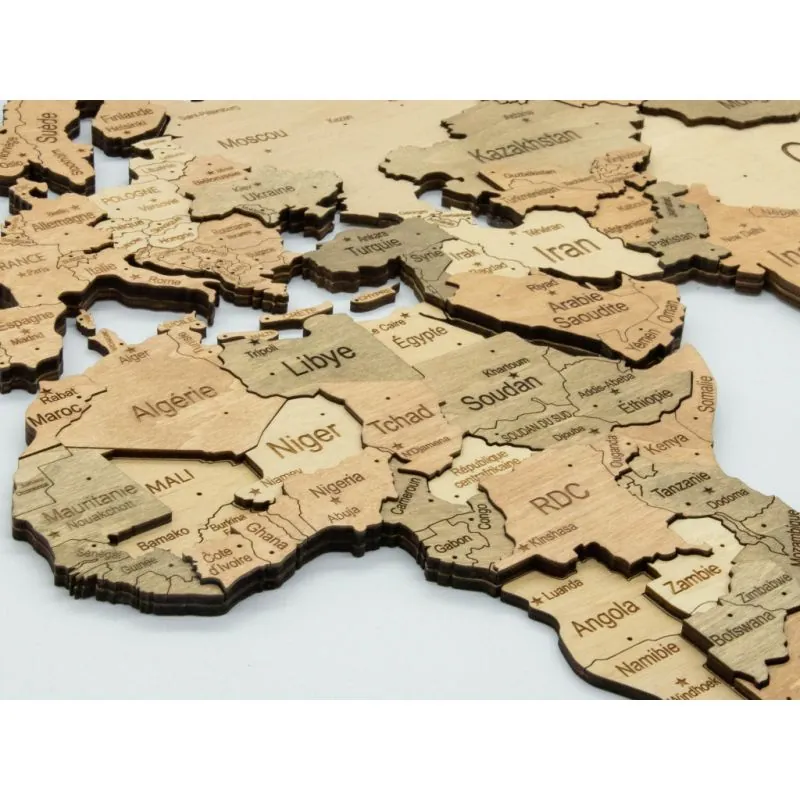 Clear 3D WOODEN WORLD MAP L