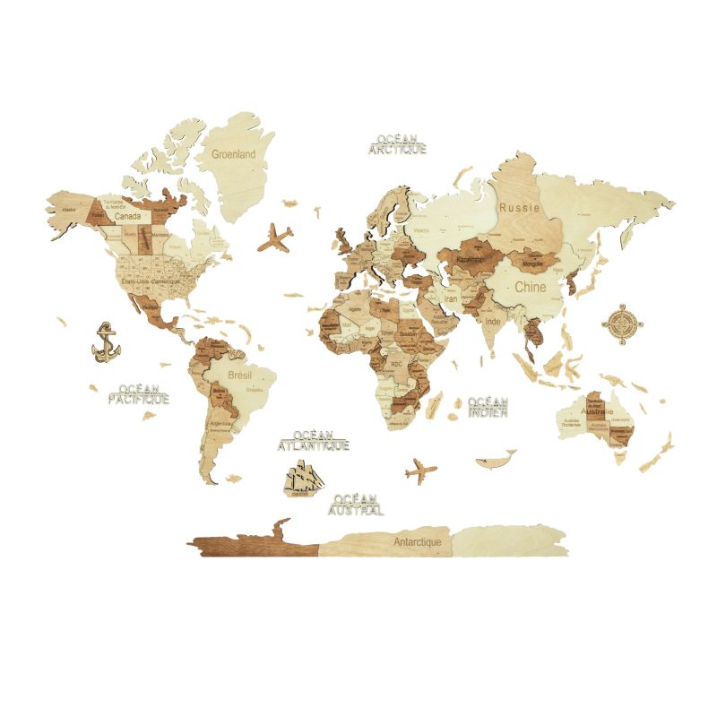 Amber 3D WOODEN WORLD MAP L