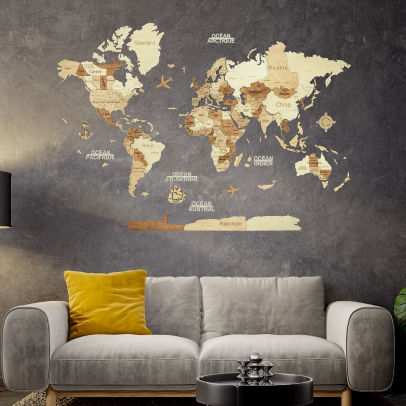 Amber 3D WOODEN WORLD MAP L