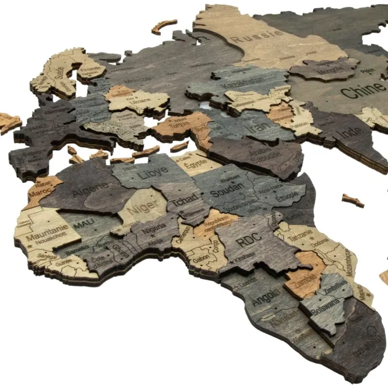 3D WOODEN WORLD MAP graphite L