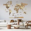 Dark 3D WOODEN WORLD MAP XL