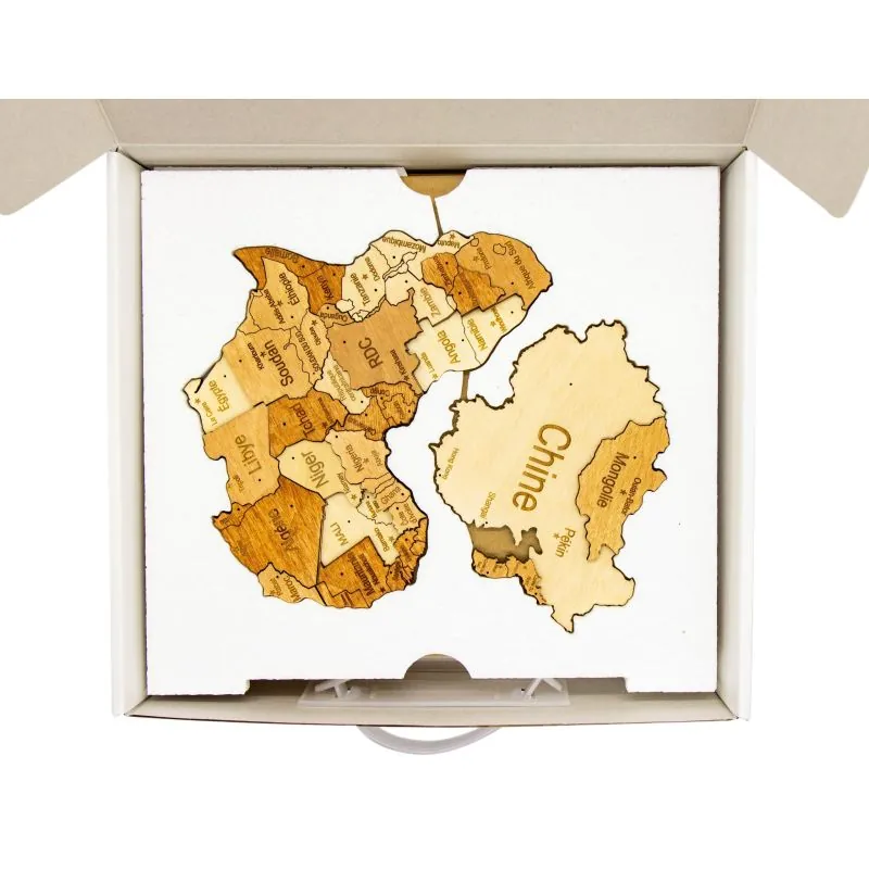 Clear 3D WOODEN WORLD MAP XL