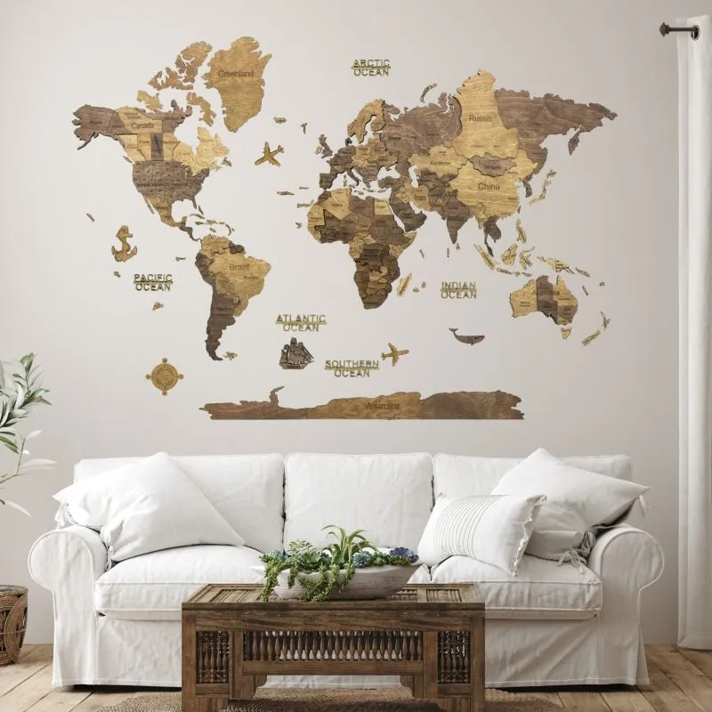 3D WOODEN WORLD MAP chocolate XL