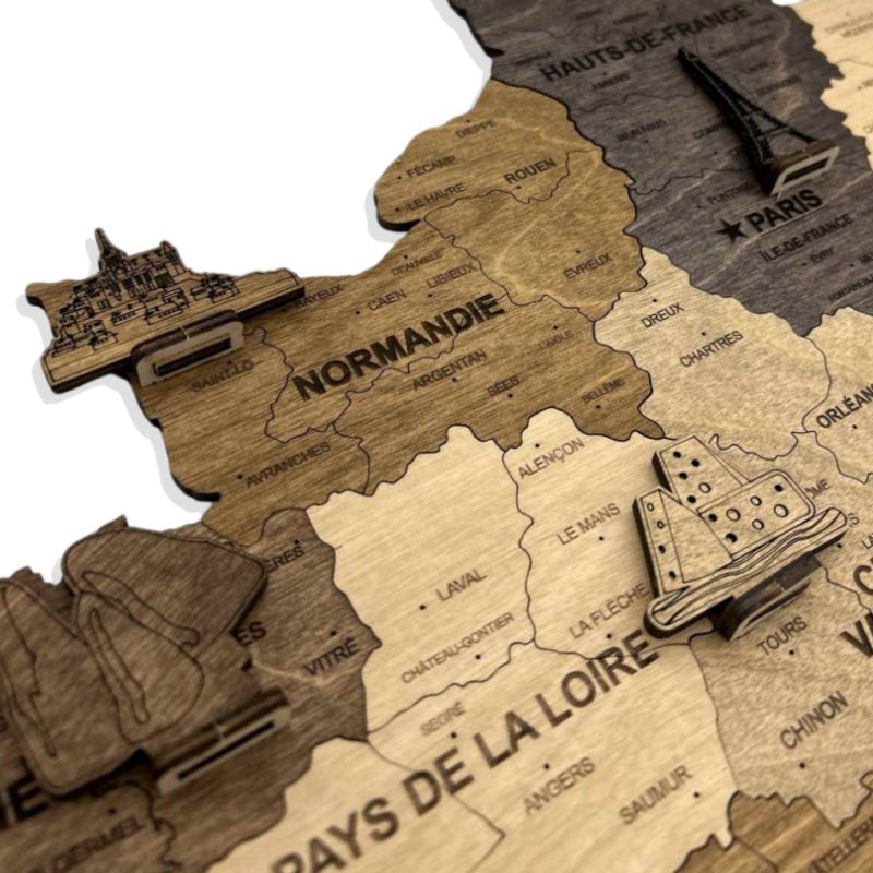 2D WOODEN FRANCE MAP Multicolor