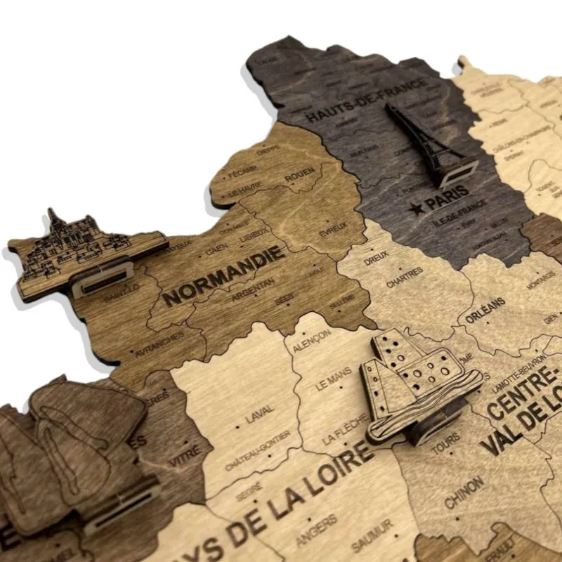 2D WOODEN FRANCE MAP Multicolor