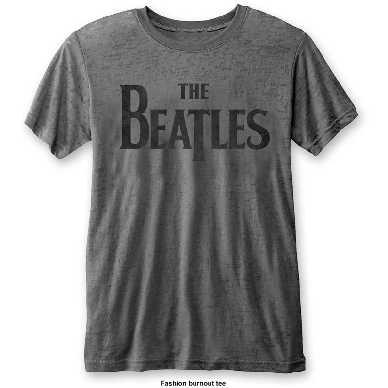 THE BEATLES - BurnOut Collar T-Shirt - Drop T Logo - Men