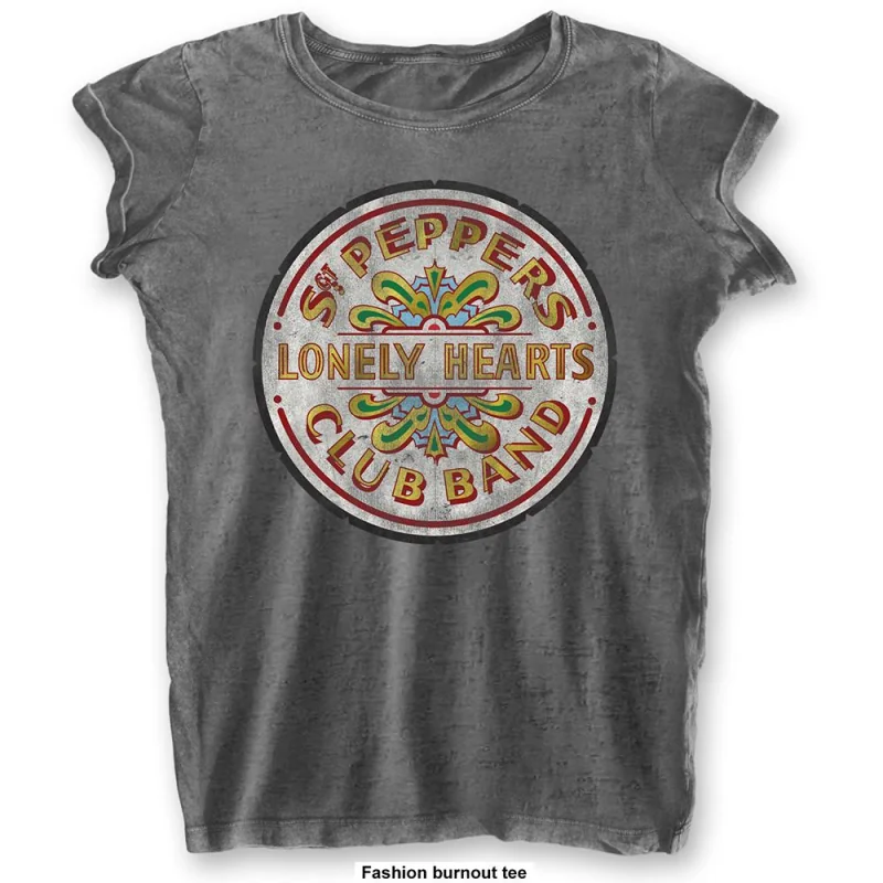 THE BEATLES - BurnOut Collar T-Shirt - Sgt Pepper Drum - Woman