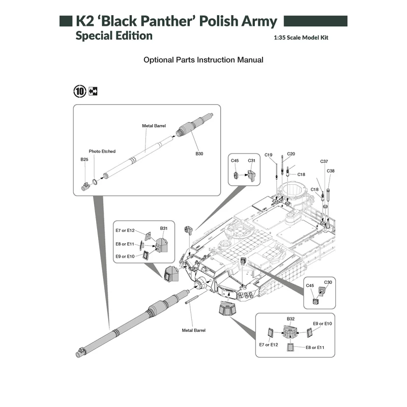 K2 'Black Panther' Polish Army - Special Edition' H2K35006 + ABER METAL BARREL + WORKABLE TRACKS