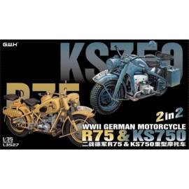 GREAT WALL HOBBY: 1/35; WWII German Motorcycle Zundapp KS 750 & BMW R75 2 in 2