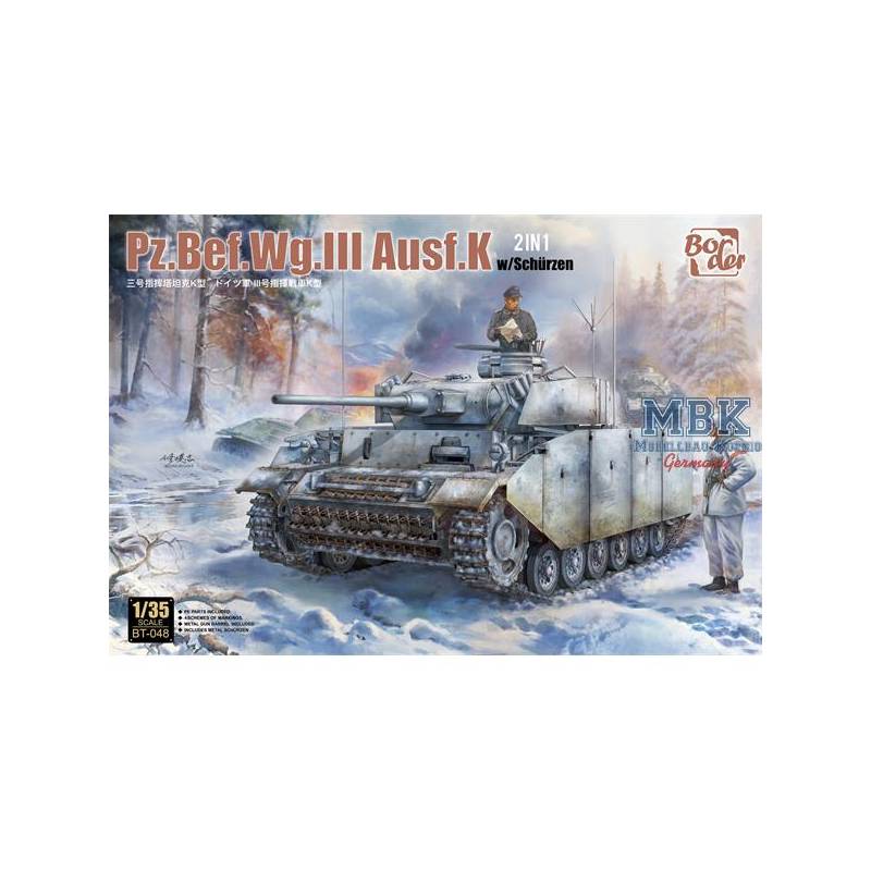 BORDER MODEL: 1/35; Panzer Bef.Wg.III Ausf.K with PE shurzen (2 in 1) and metal barrel Military model kit