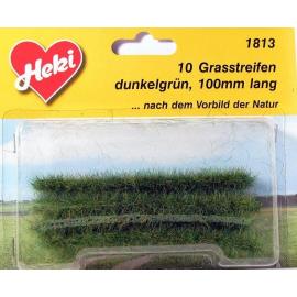 Pack of 10 dark green grass strips 10 cm