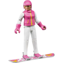 Woman on snowboard with accessories