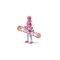 Woman on snowboard with accessories