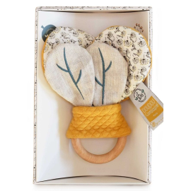 POLLEN THE BEE ORGANIC - Wooden rattle with crunchy paper 