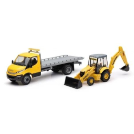 IVECO vehicle carrier truck with B110C NEW HOLLAND backhoe loader Die cast 