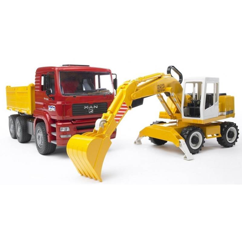 Dump truck with excavator LIEBHERR Scale: 1/16 Die cast 