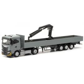 IVECO S-Way ND 4x2 with trailer and loading crane 3 Axles gray Die cast 