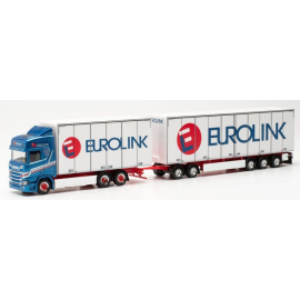 SCANIA 6x2 CR 20 HD with dolly and 3-axle EUROLINK trailer blue Die cast 