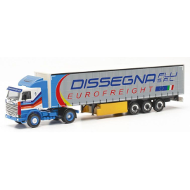 SCANIA 142 4x2 with DISSEGNA 3-axle curtainsider trailer Die cast 