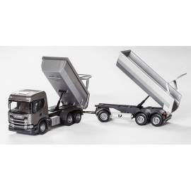 SCANIA G 6x4 gray with trailer 1 + 2 axles Die cast 