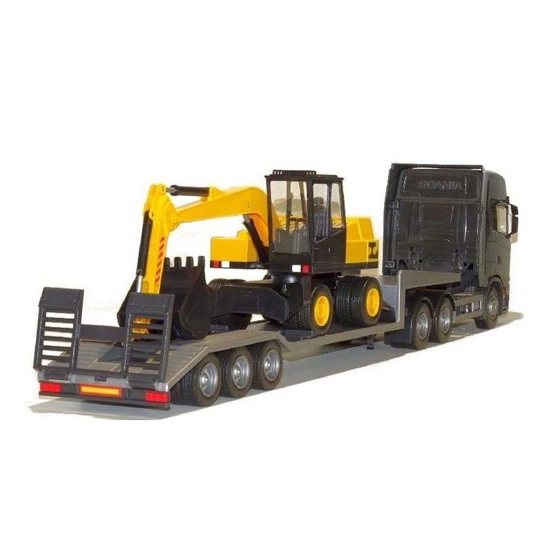 SCANIA S 6x4 black with 3-axle machine carrier and LANNEN excavator Diecast truck model