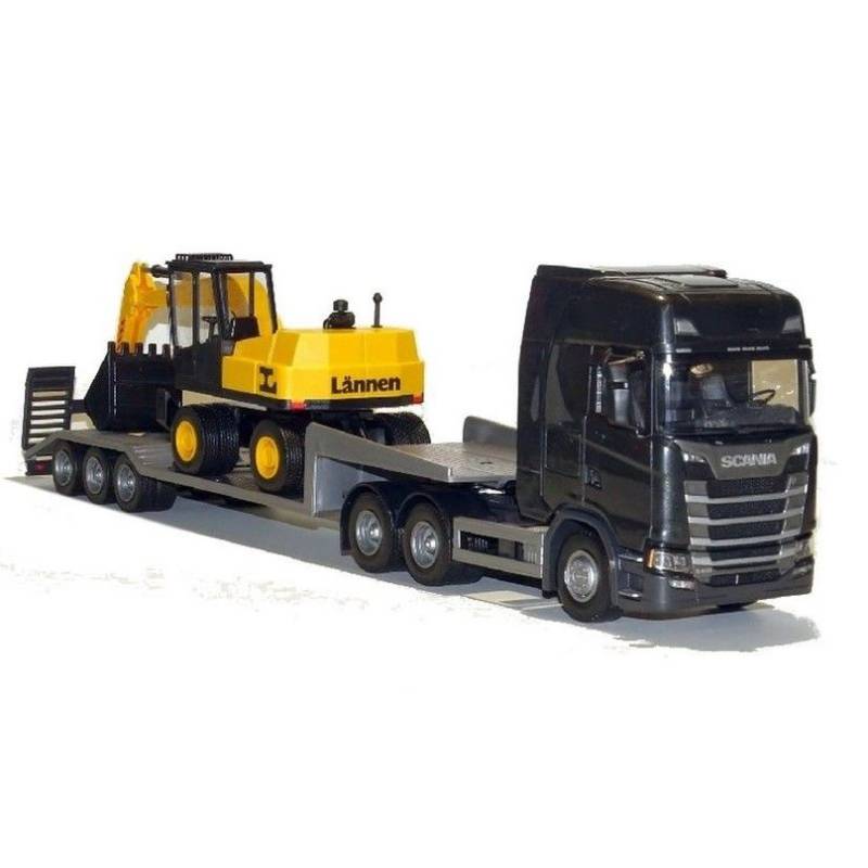 SCANIA S 6x4 black with 3-axle machine carrier and LANNEN excavator EMEK