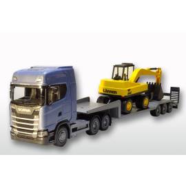 SCANIA S 6x4 blue with 3-axle machine carrier and LANNEN excavator Die cast 