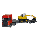 SCANIA S 6x4 red with 3-axle machine carrier and LANNEN excavator Die cast 