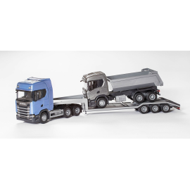 SCANIA S 6x4 blue with 3-axle equipment carrier and SCANIA G500 6x4 Die cast 