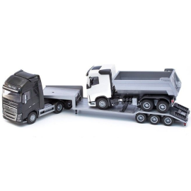 VOLVO FH16 6x4 black with 3 axle carrier and 6x4 dump truck Die cast 