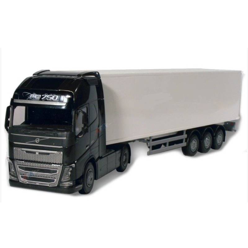 VOLVO FH16 GL 750 XL 4x2 black with 3 Axles White trailer Die cast 