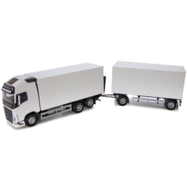 VOLVO FH 6x4 white with 1 + 1 axle trailer and tailgate Die cast 
