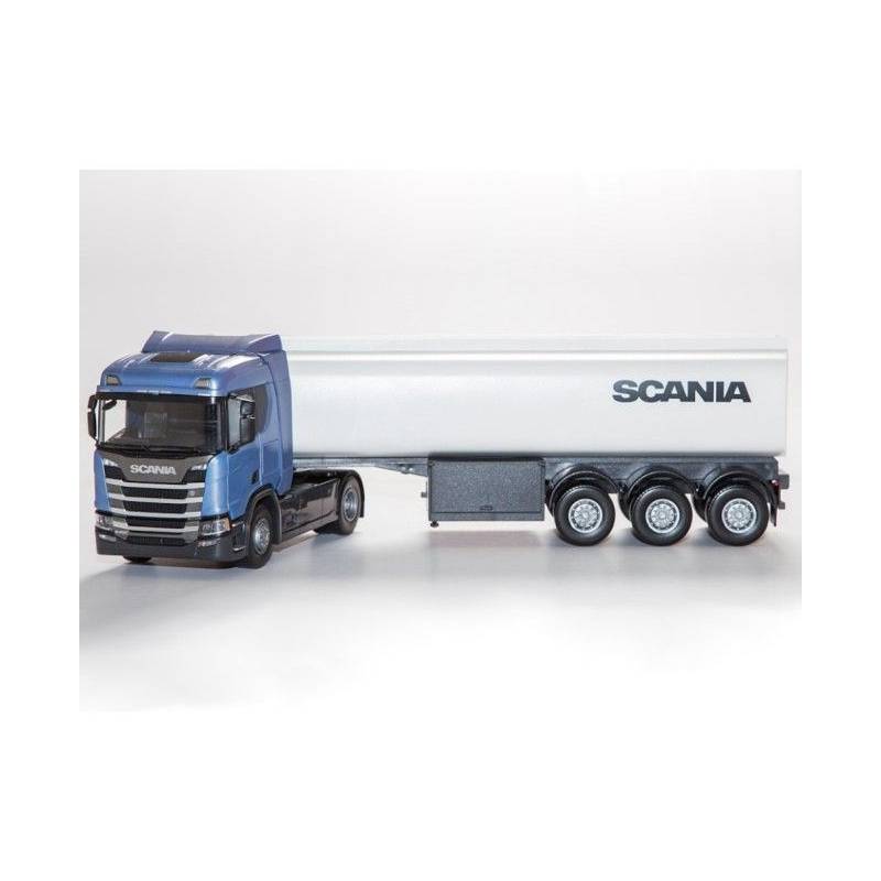 SCANIA R450 4x2 metallic blue with 3 axle tank trailer Die cast 