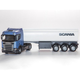 SCANIA R450 4x2 metallic blue with 3 axle tank trailer Die cast 