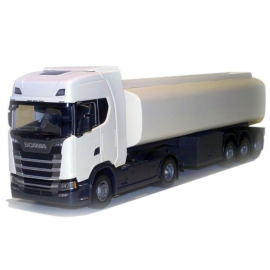 SCANIA S 410 4x2 white with 3 axle tank trailer Die cast 