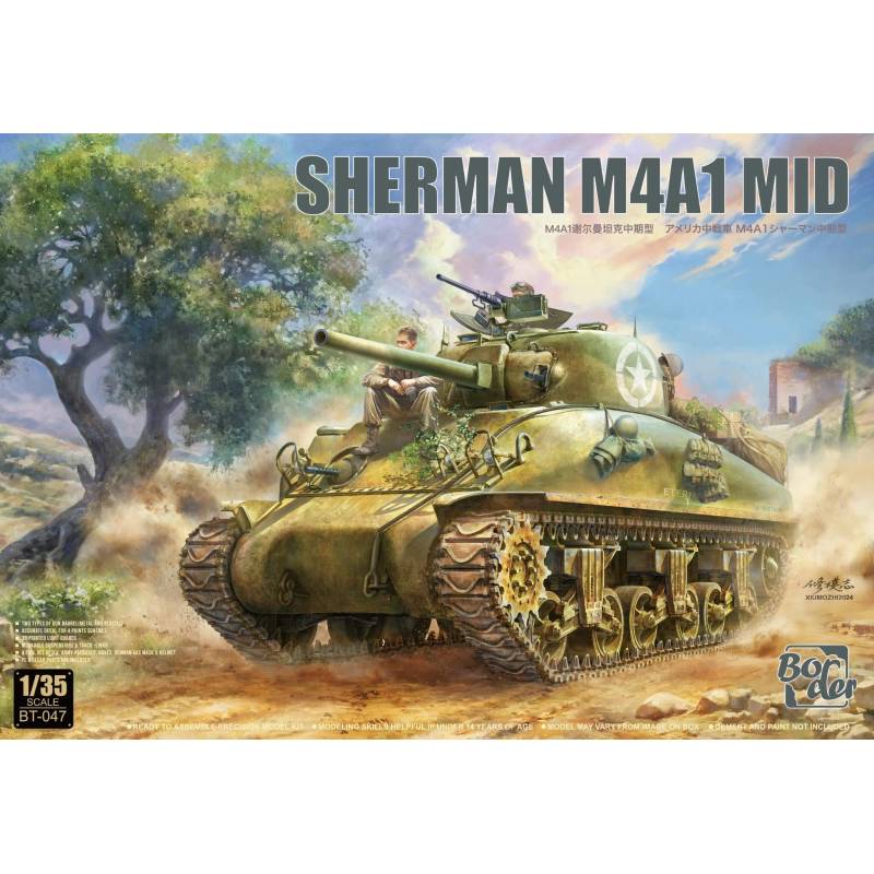 BORDER MODEL: 1/35; Sherman M4A1 Mid production with PE, metal barrel, 3D light guards and stowage Military model kit