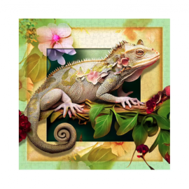 Wooden puzzle – Chameleon and Flowers – 550 pcs (50 unique pcs) 