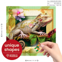 Wooden puzzle – Chameleon and Flowers – 550 pcs (50 unique pcs) Jigsaw puzzle