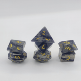 Semi Precious Stone Dice - Set of 7 dice with metal box - Natural - Gray Internet Jasper 