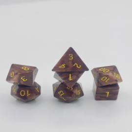 Semi Precious Stone Dice - Set of 7 dice with metal box - Natural - Red Leopard Jasper 