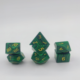 Semi Precious Stone Dice - Set of 7 dice with metal box - Synthetic - Malachite 