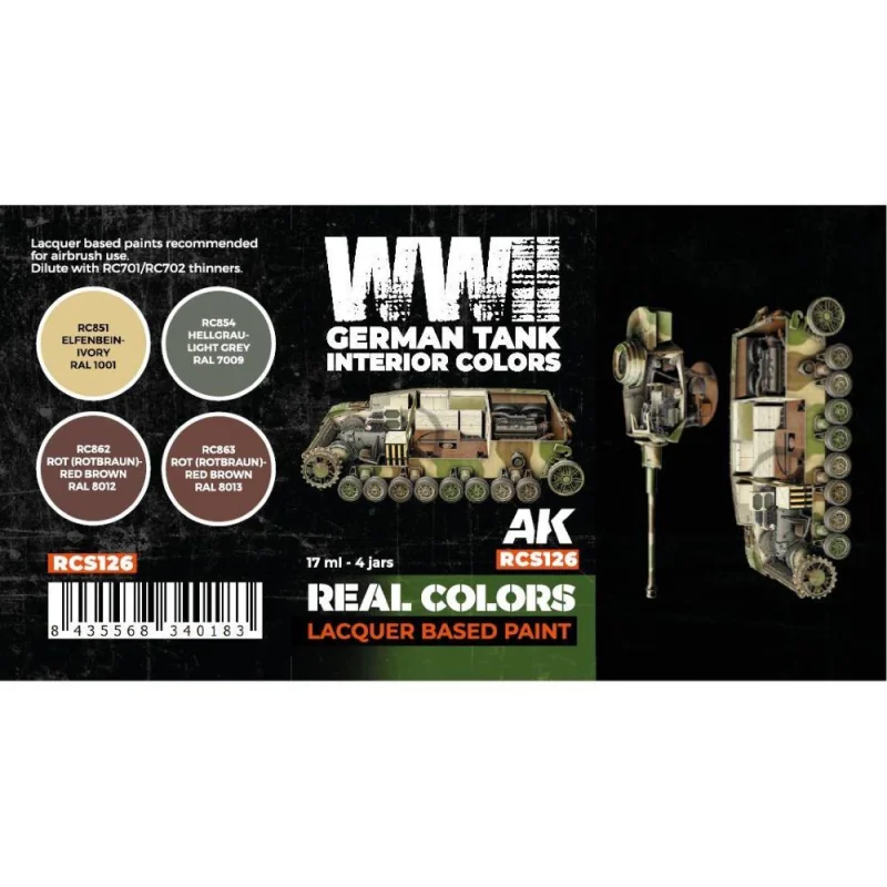 AK INTERACTIVE: Real Colors WWII German Tank Interior Colors SET Acrylic model paint