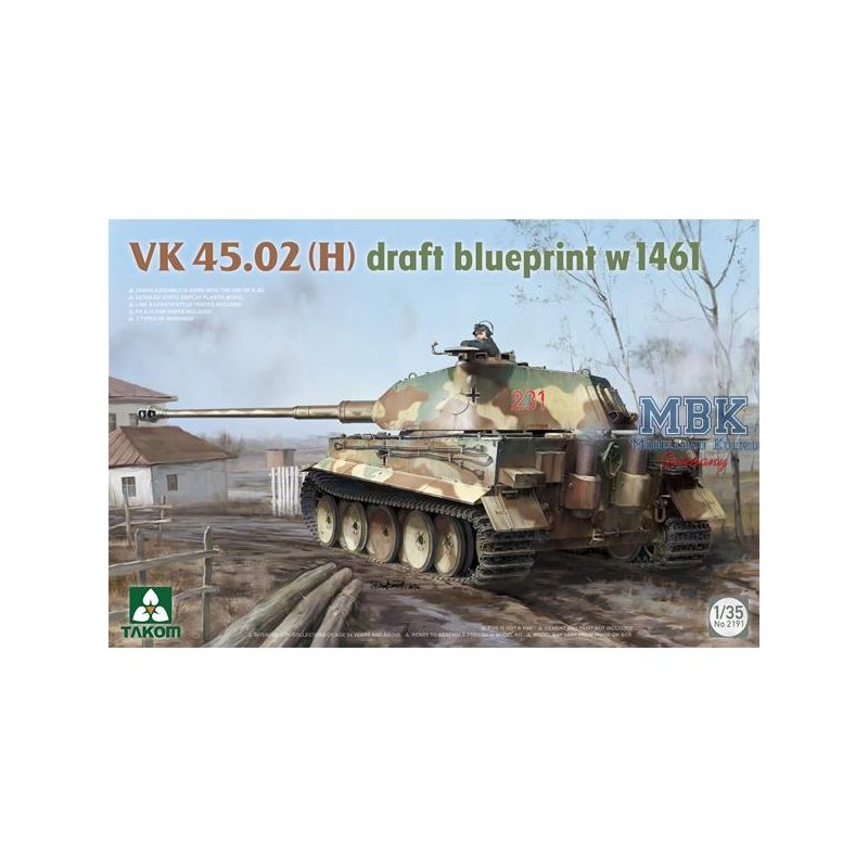 TAKOM MODEL: 1/35; VK 45.02(H) draft blueprint w 1461 Military model kit