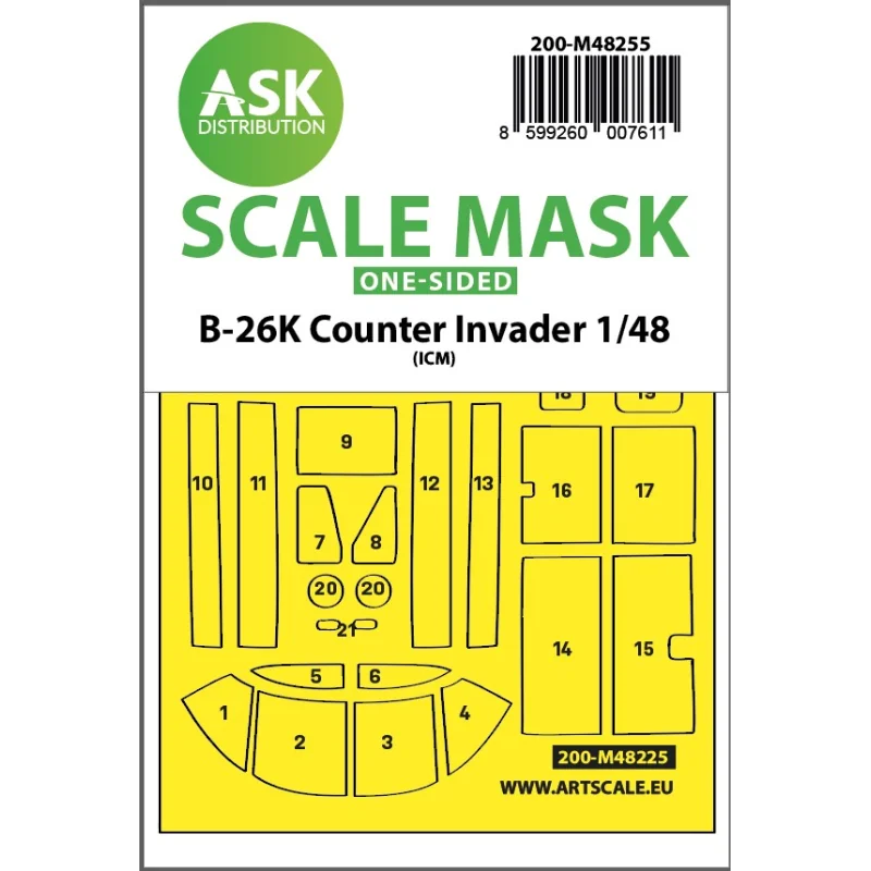 Douglas B-26K Counter Invader one-sided self adhesive fit masks for clear parts 