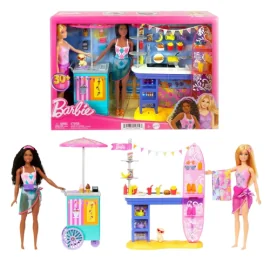 Mattel - Barbie Beach Boardwalk Playset With Barbie Brooklyn And Malibu Dolls 