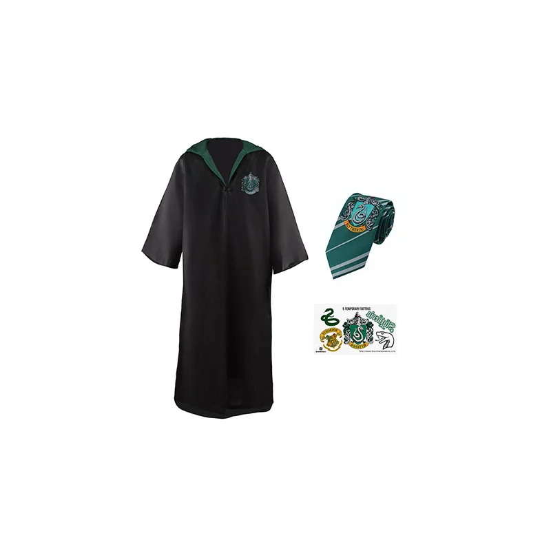 Slytherin Costume Pack: Wizard Robe + Tie + 5 Tattoos - Harry Potter 