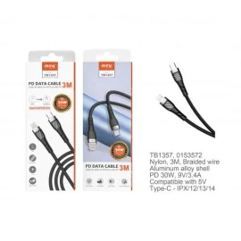 Type-C to lightning cable 30W/3.4A PD-3m-Black-TB1357 